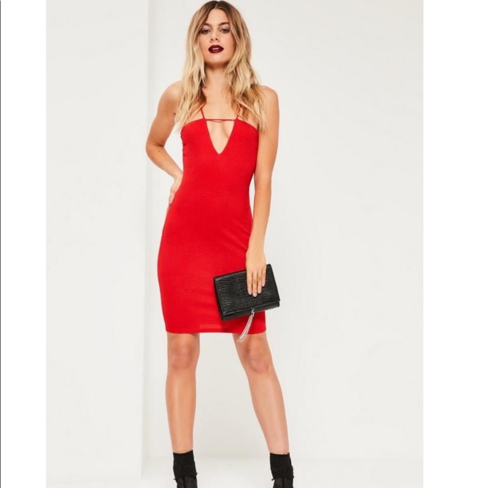 NWT Missguided Red Strap Detail Bodycon Mini